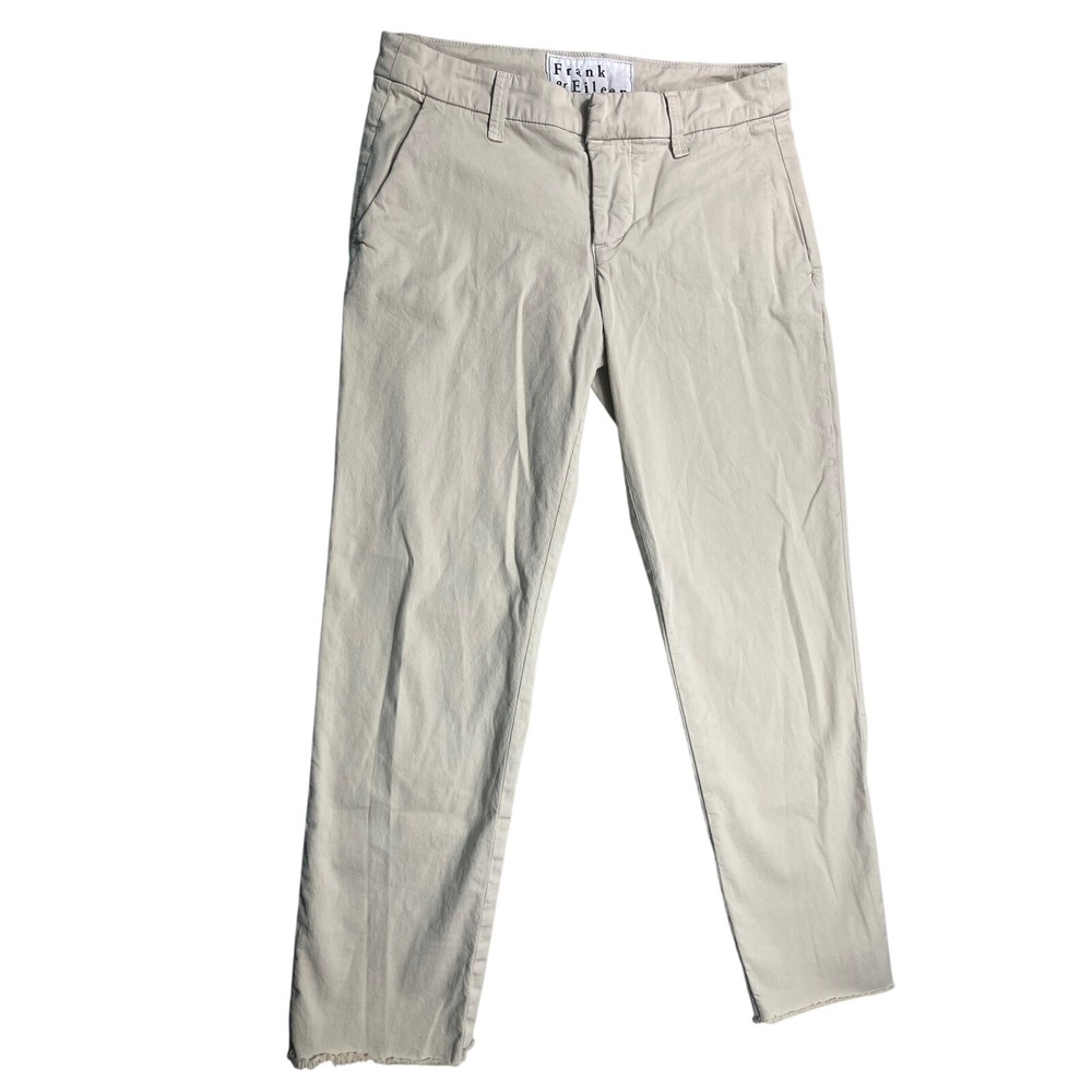 Frank & Eileen Wicklow Italian Chino Pants 0 Beige Raw Hem Straight Leg